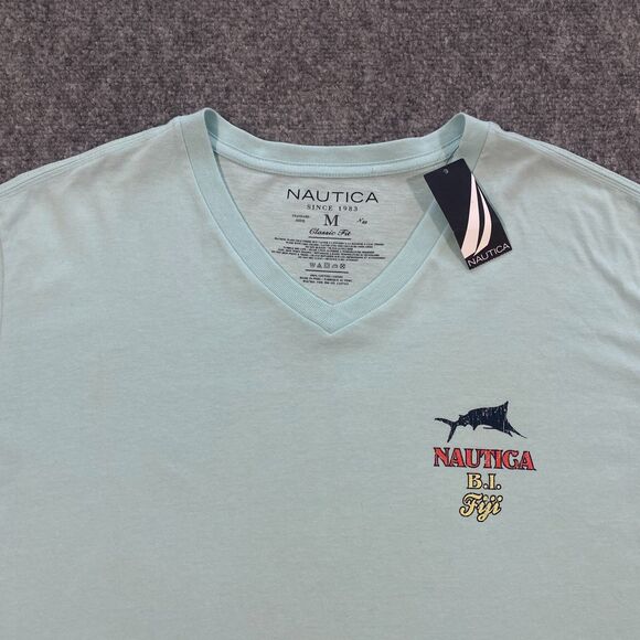 Nautica Reel Deal Tavern V-Neck Shirt Adult Medium Blue Beachcomber Island Fiji - Picture 9 of 16